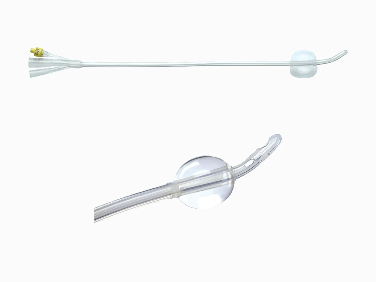 Sonda de tres vías Hydro X-Flow de Coloplast, vista completa y detalle del balón